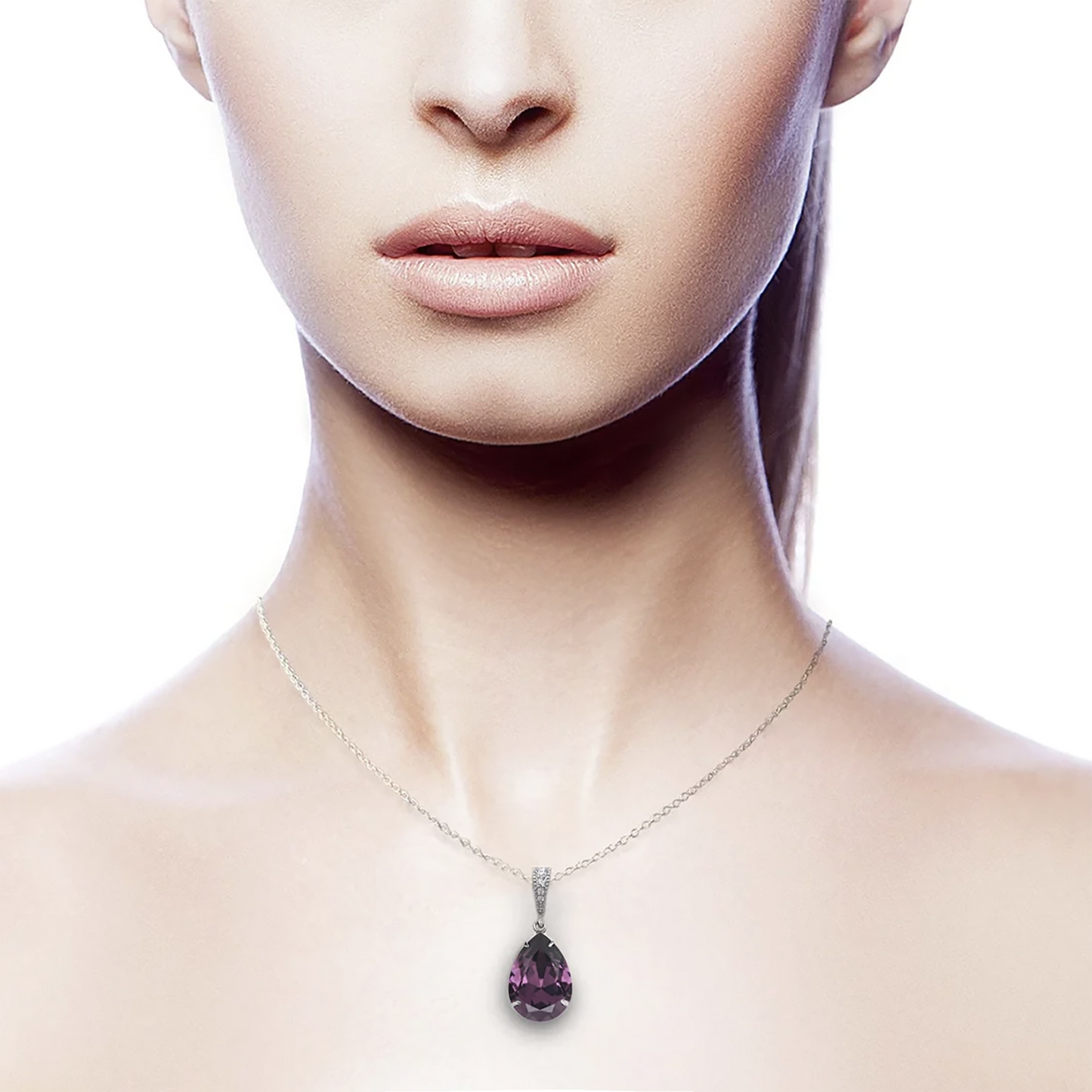 amethyst crystal teardrop pendant necklace silver