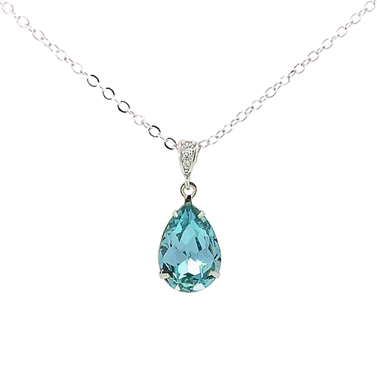 aquamarine crystal teardrop pendant necklace silver