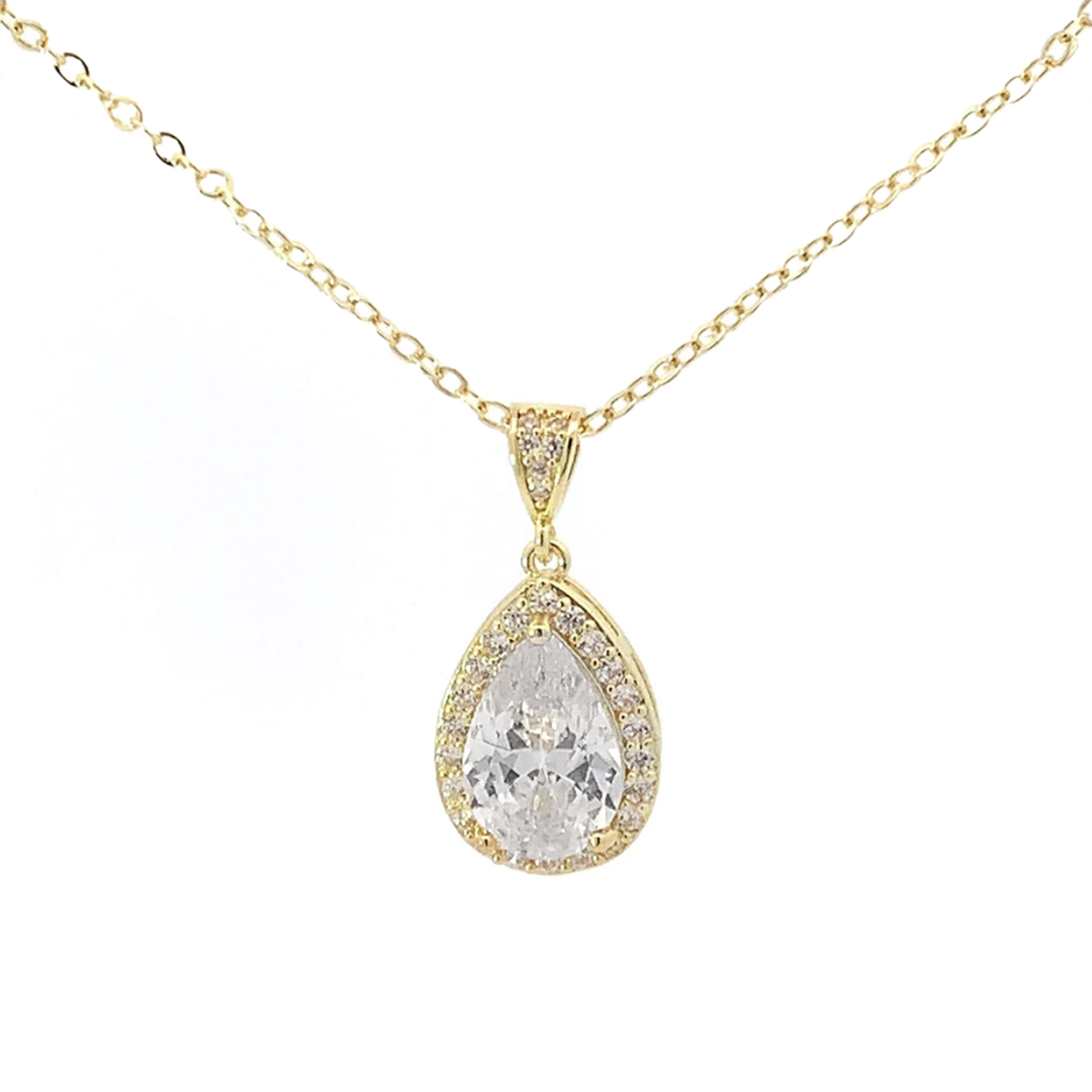 Teardrop halo pendant necklace gold