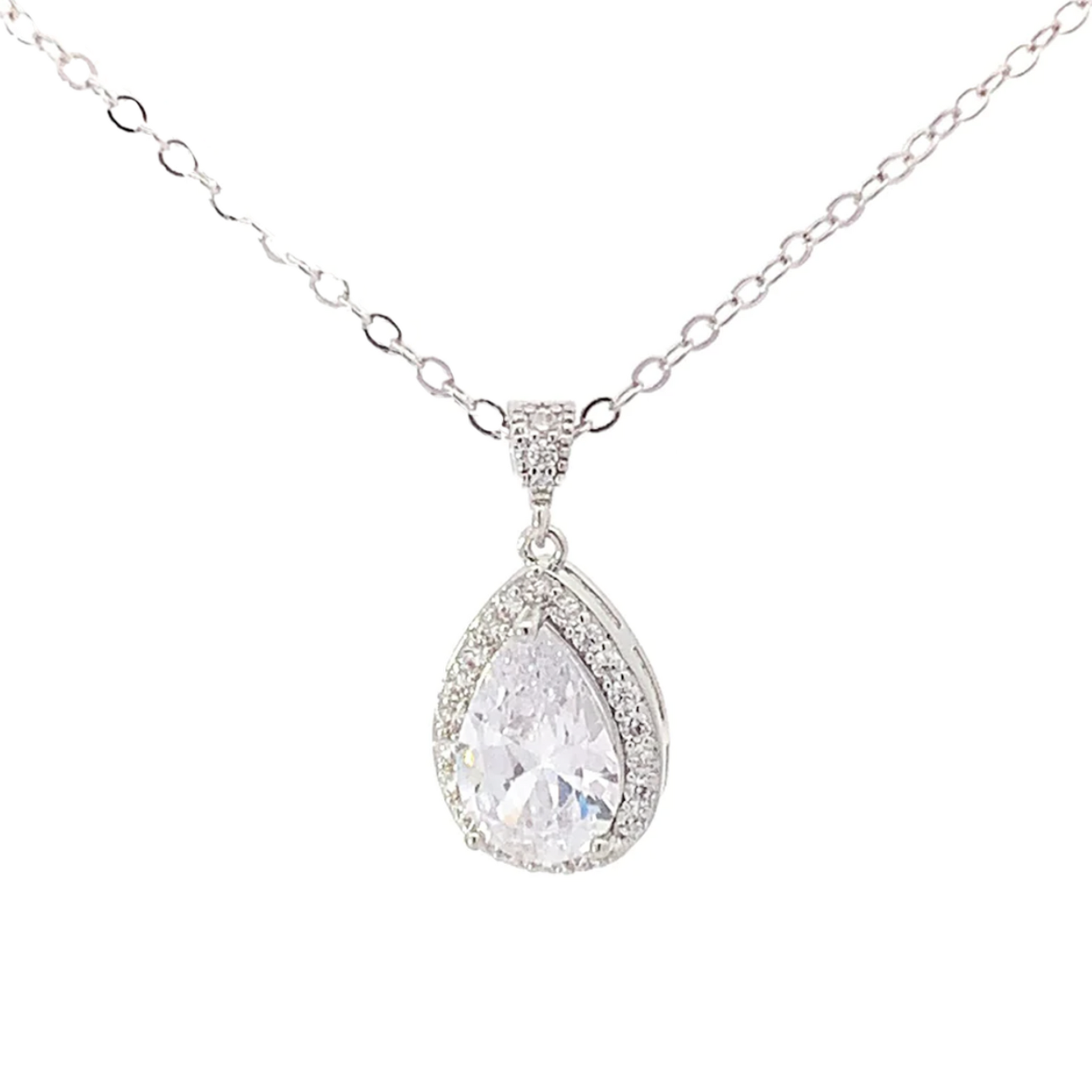 Teardrop halo pendant necklace silver