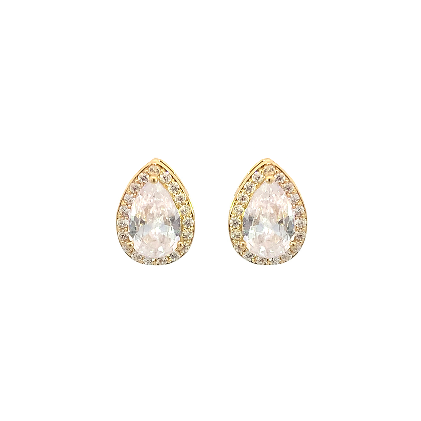 halo teardrop stud earrings in gold