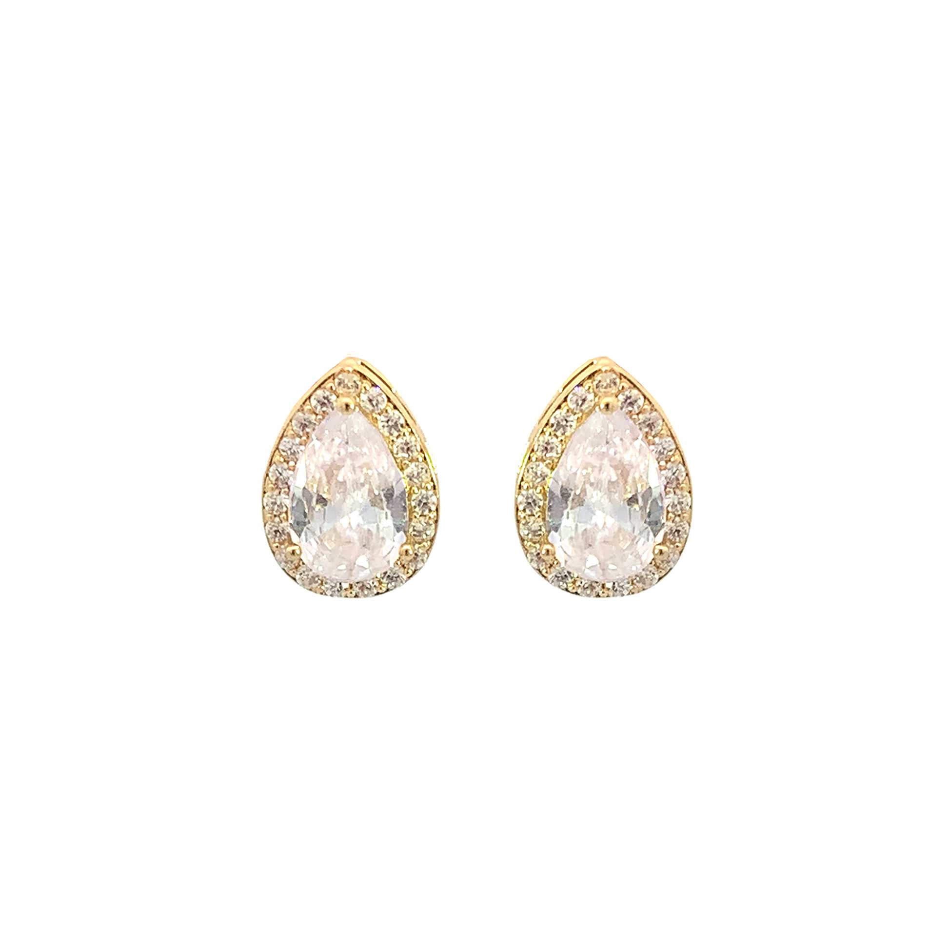 halo teardrop stud earrings in gold