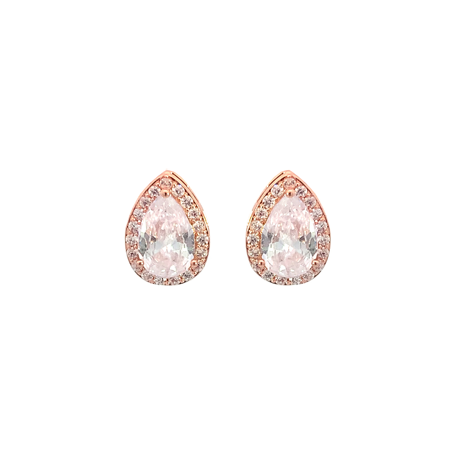 halo teardrop stud earrings in rose gold