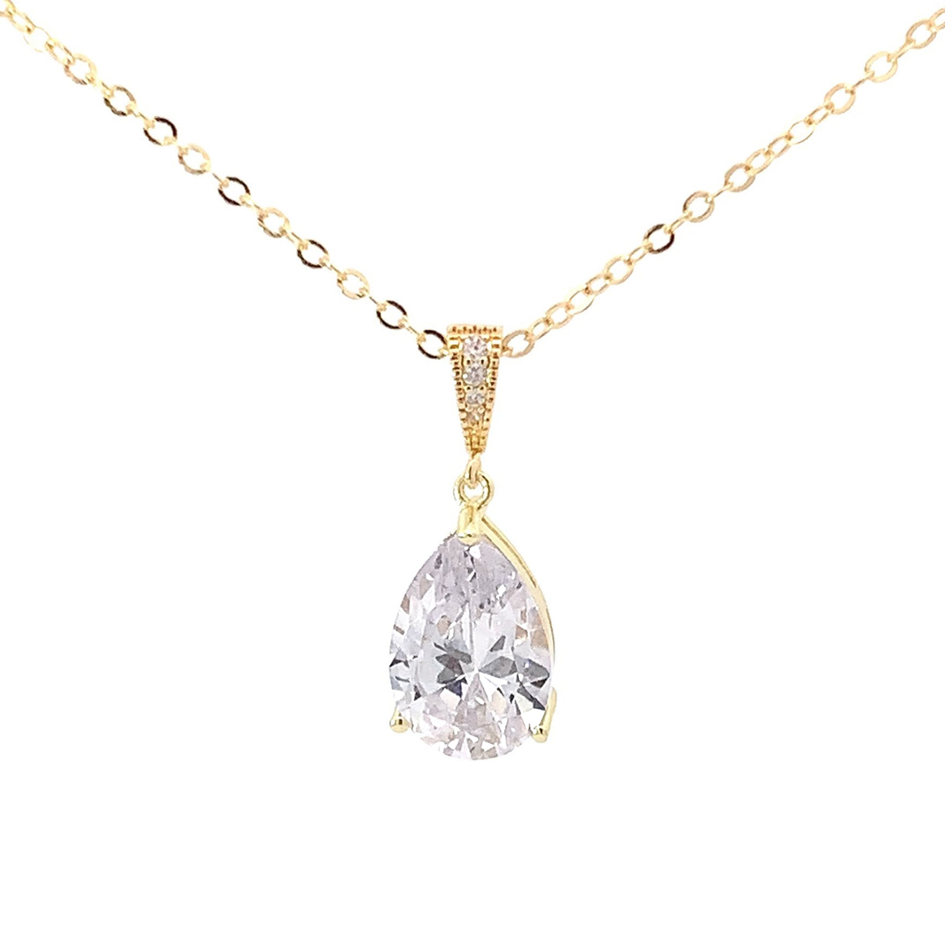 Teardrop bridal pendant necklace gold