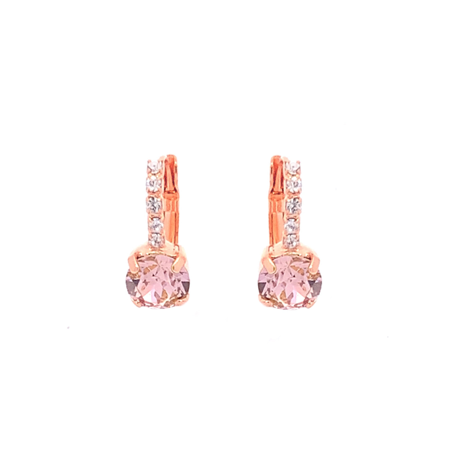 Blush pave solitaire drop earrings rose gold