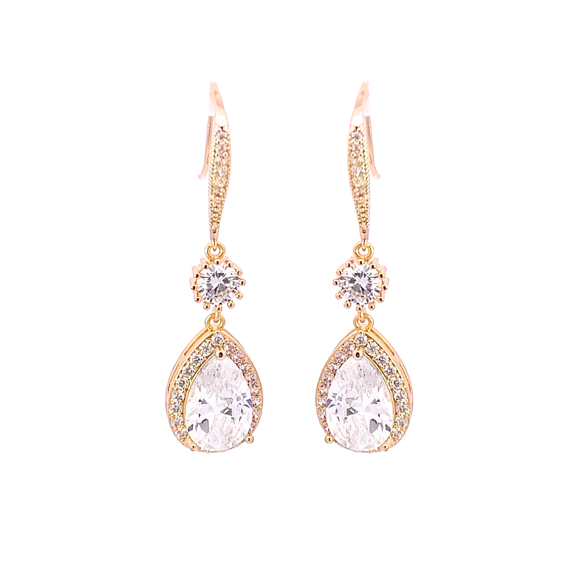 crystal bridal drop earrings gold