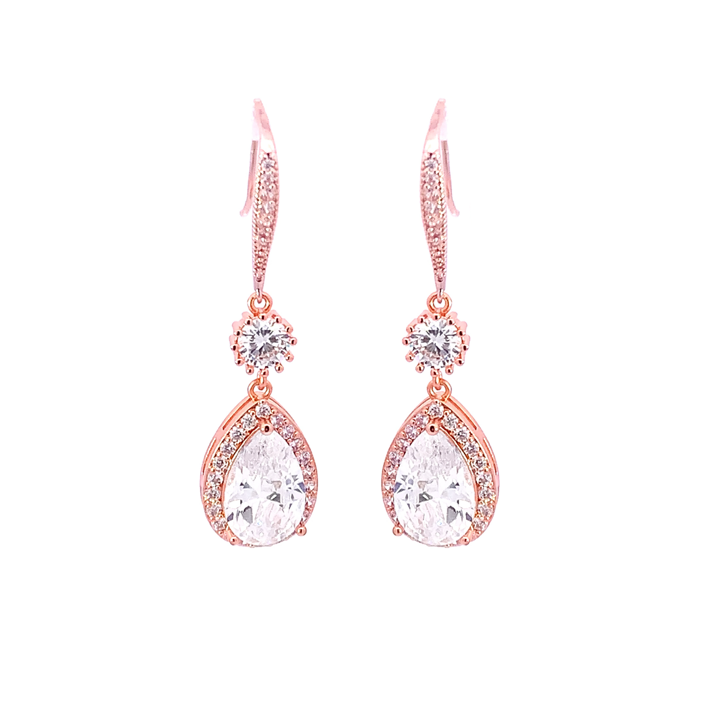 crystal bridal drop earrings rose gold