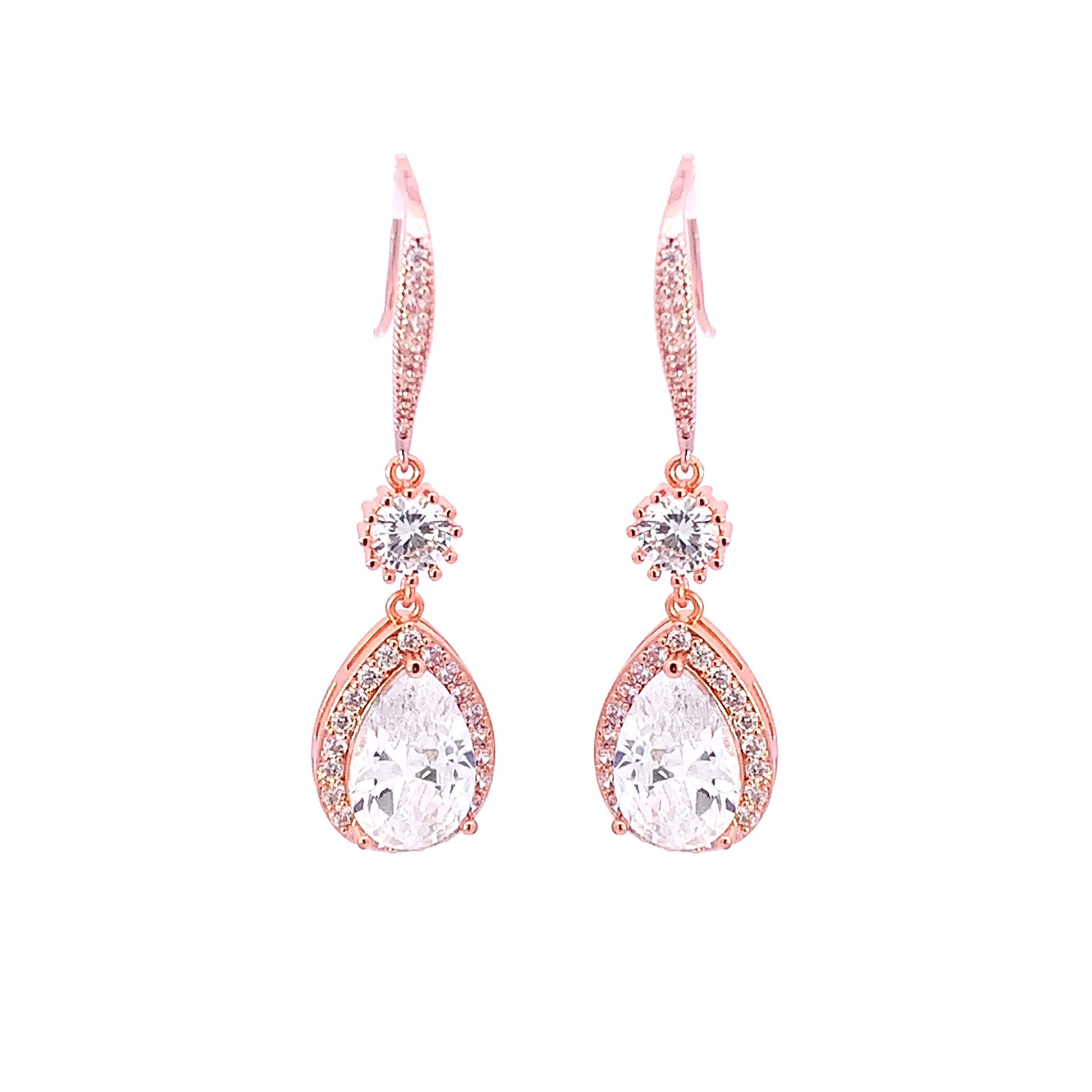 crystal bridal drop earrings rose gold