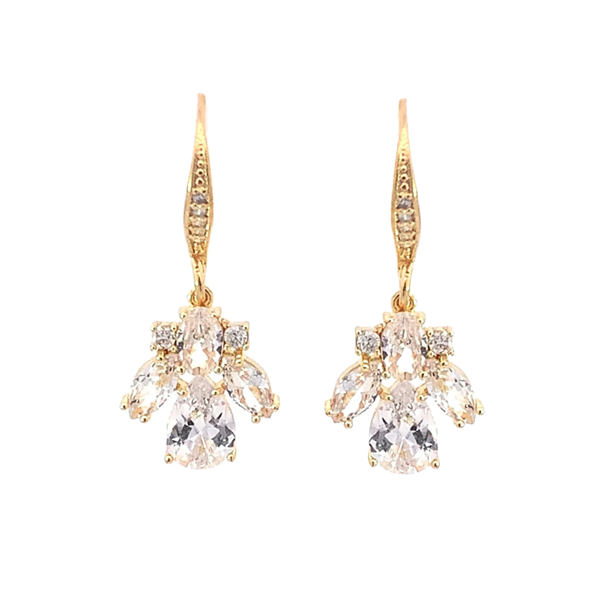 crystal cluster drop earrings gold