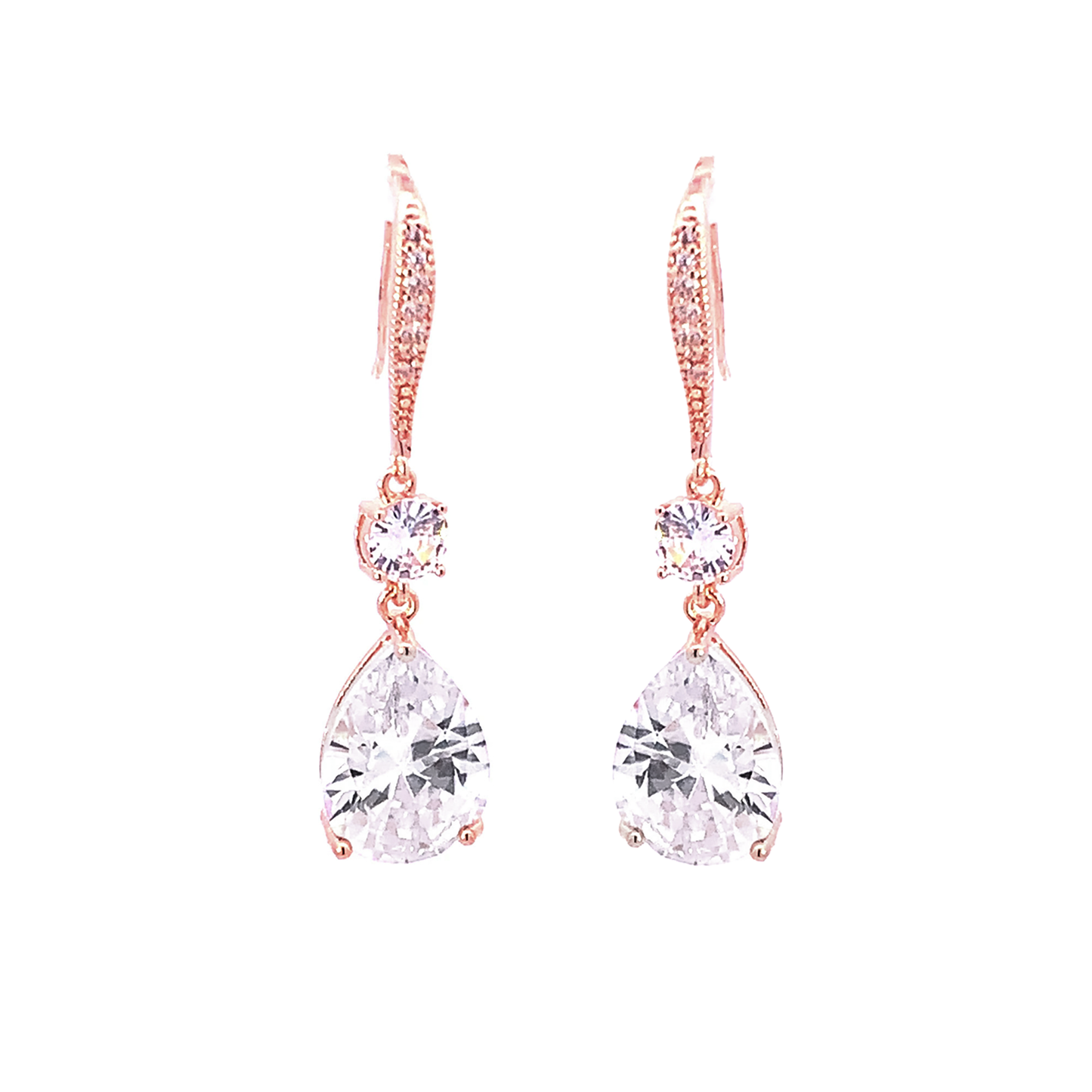 crystal teardrop bridal earrings rose gold