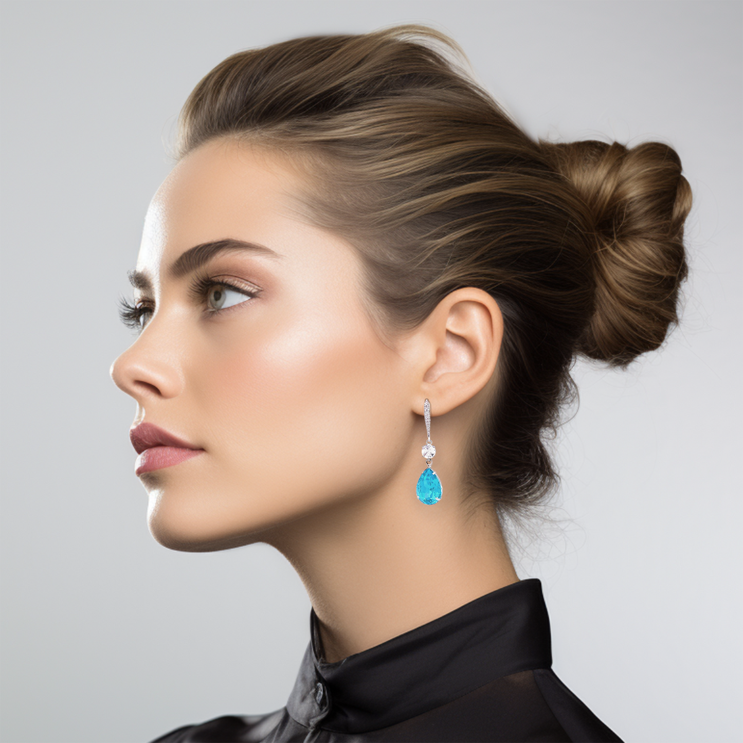 December birthstone long earrings silver