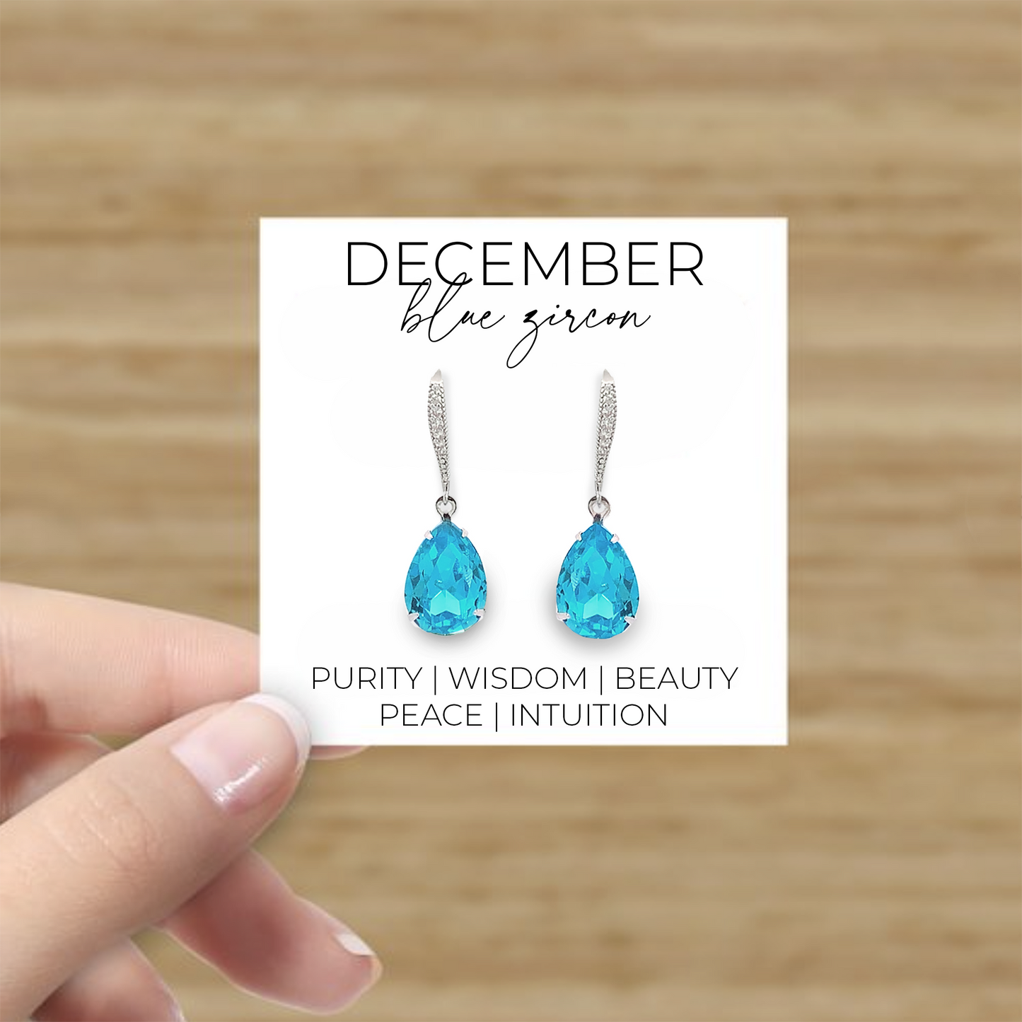 Blue Zircon Crystal Teardrop Earrings