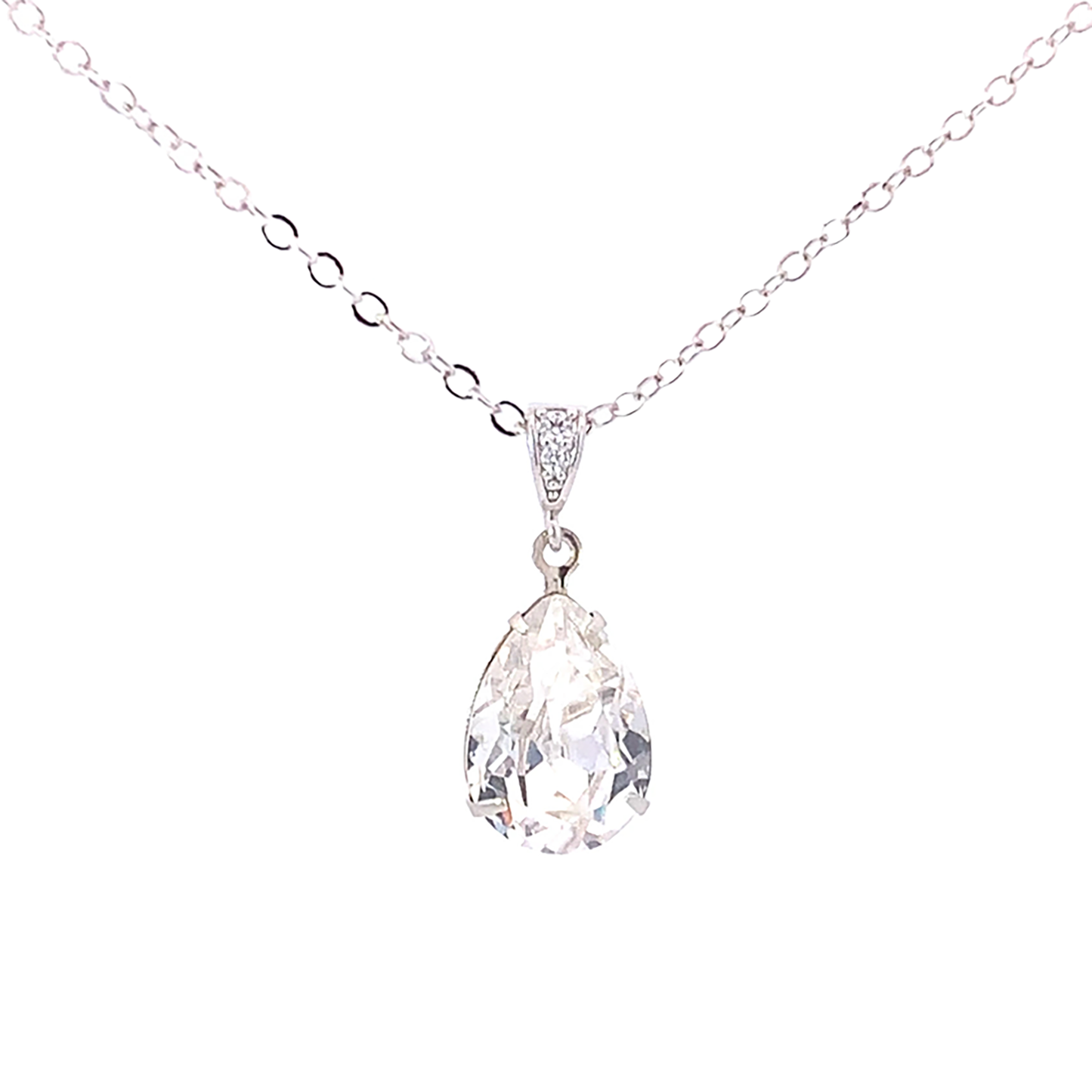 diamond crystal teardrop pendant necklace silver