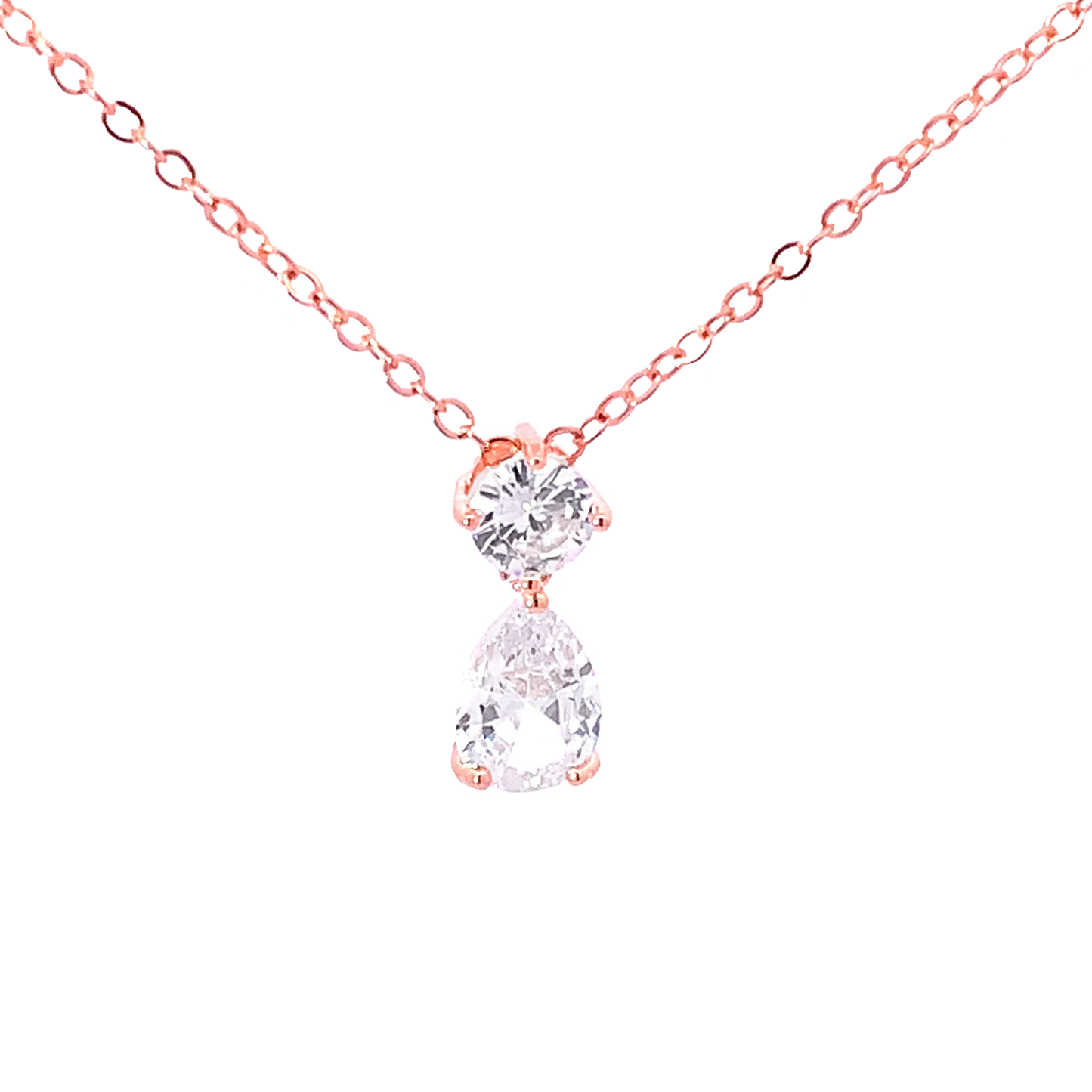 Diamond pear drop necklace rose gold