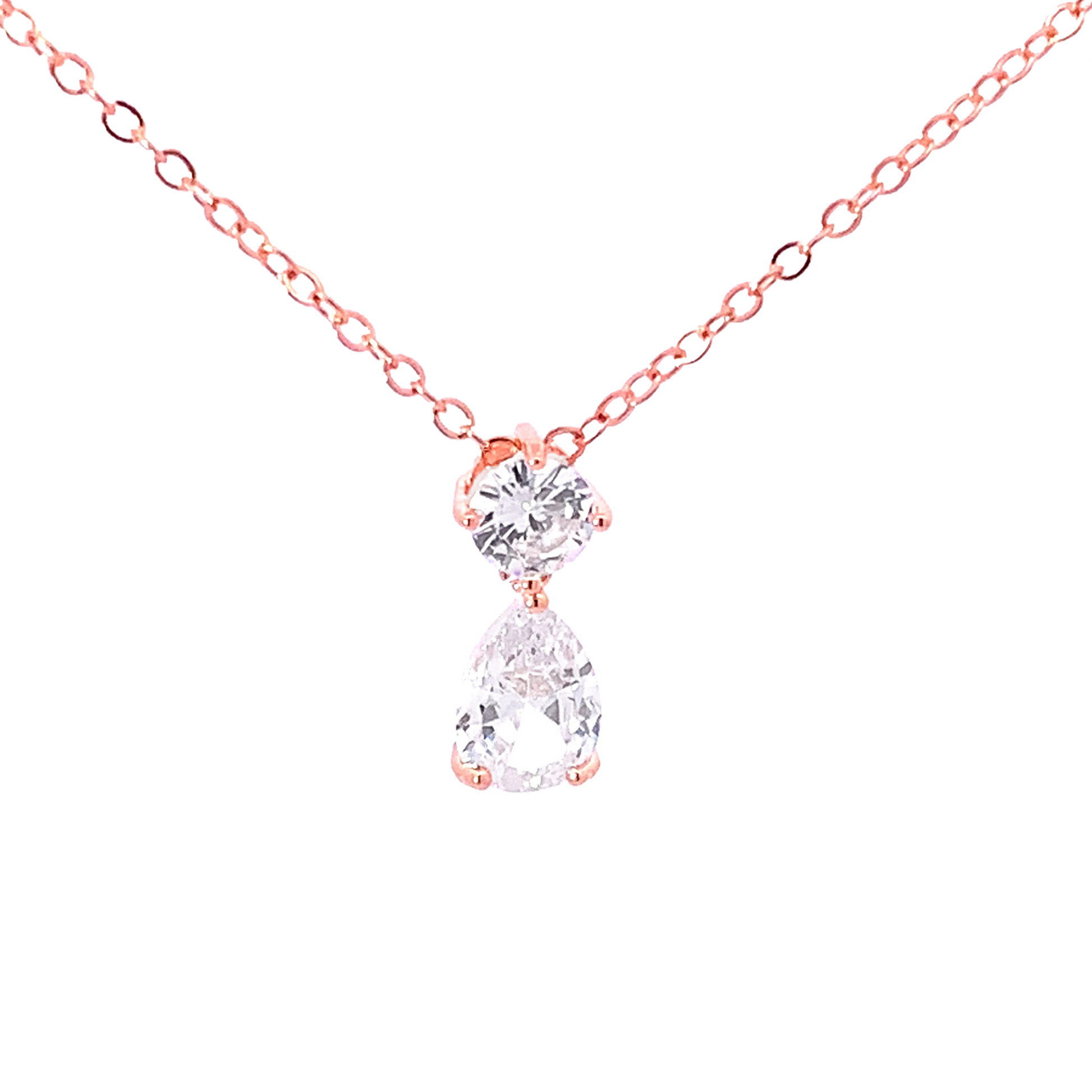 Diamond pear drop necklace rose gold