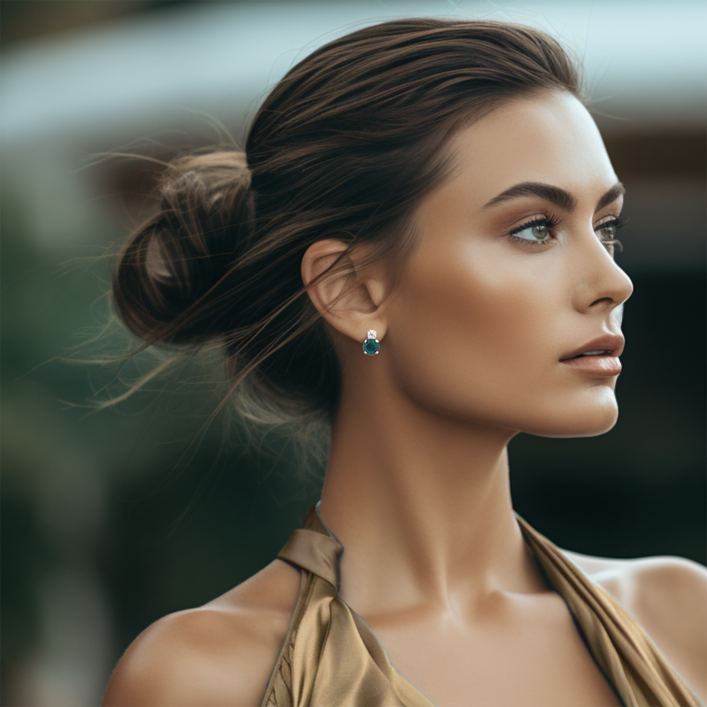Emerald stud earrings silver