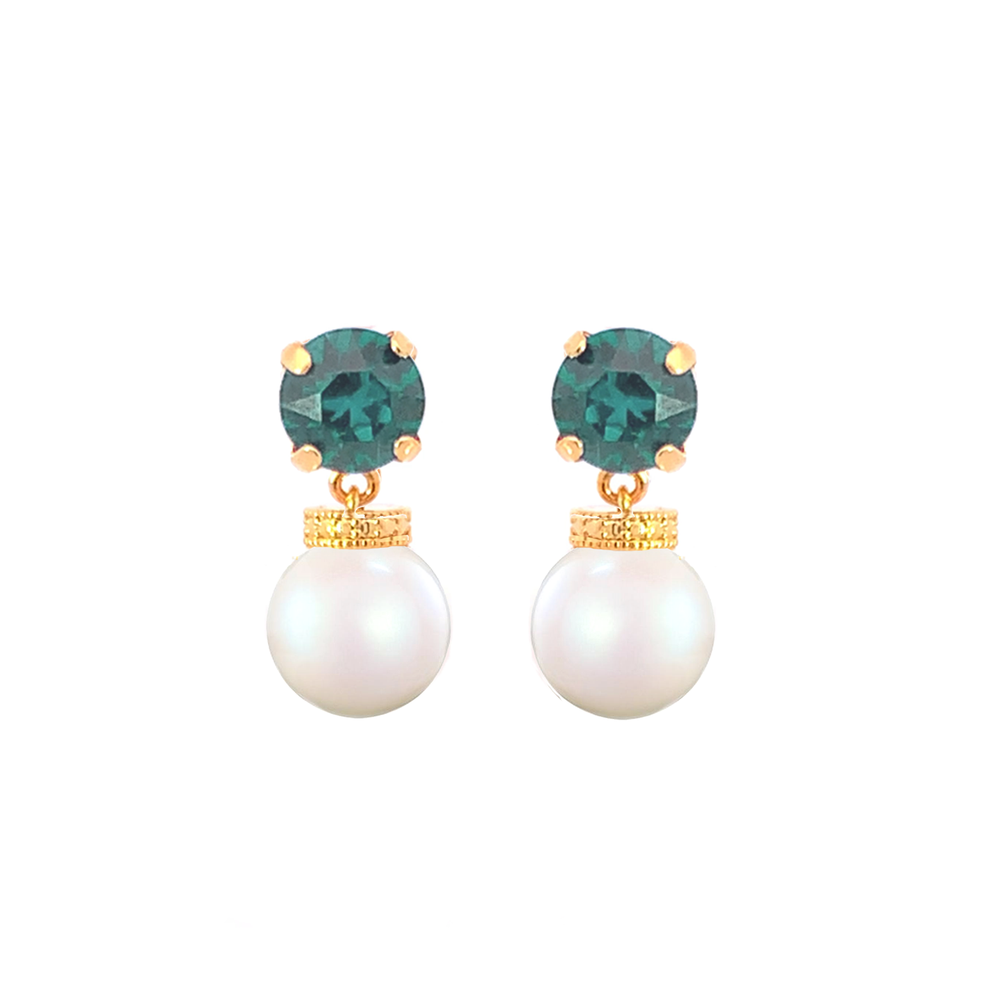 Emerald pearl drop earrings gold