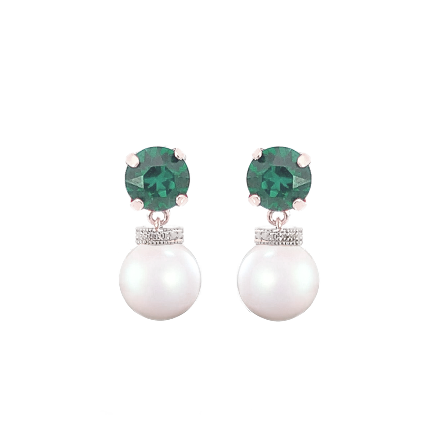 Emerald pearl drop earrings silver