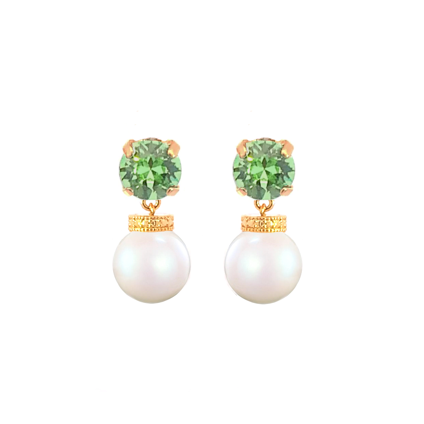 Peridot pearl drop earrings gold