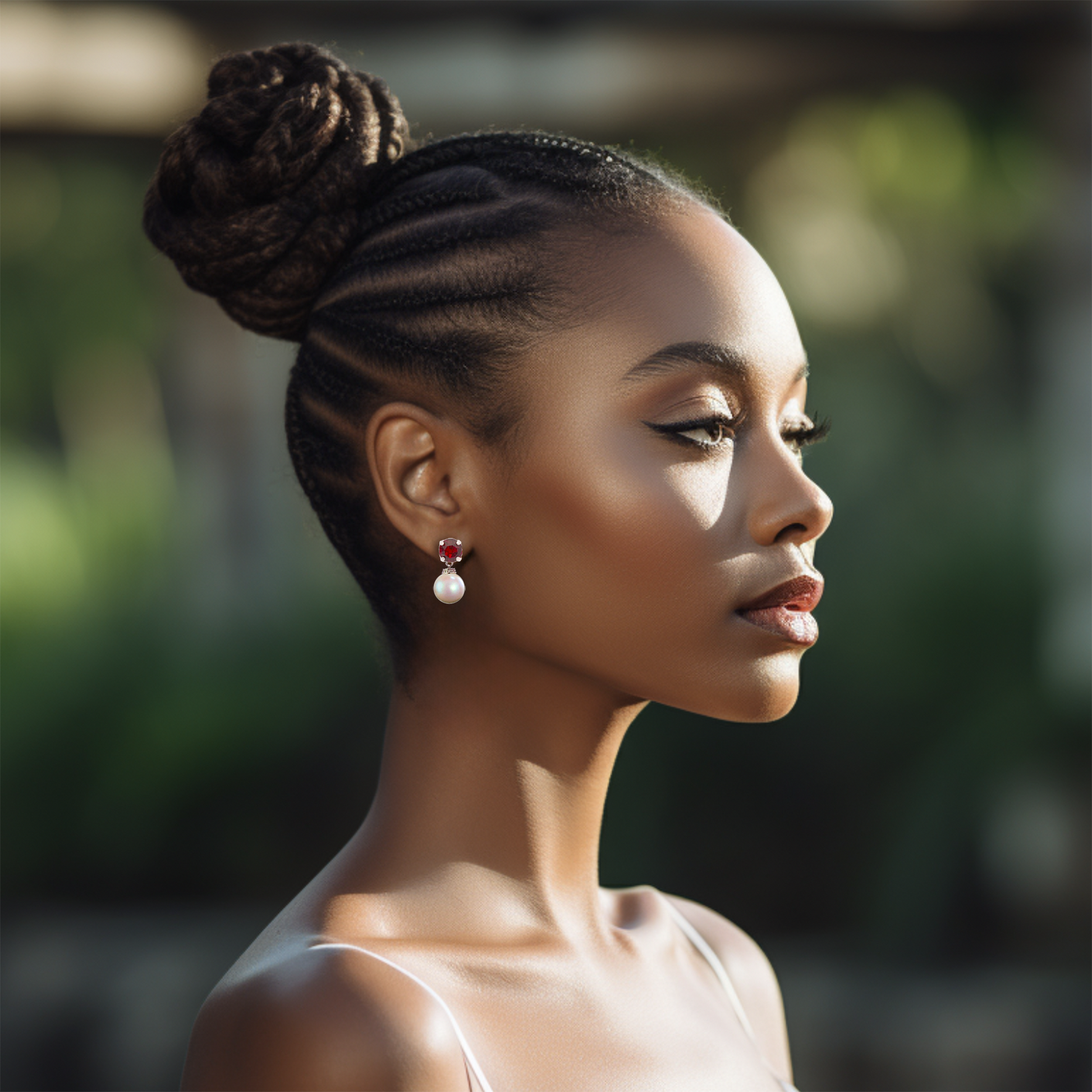 Ruby pearl drop earrings silver