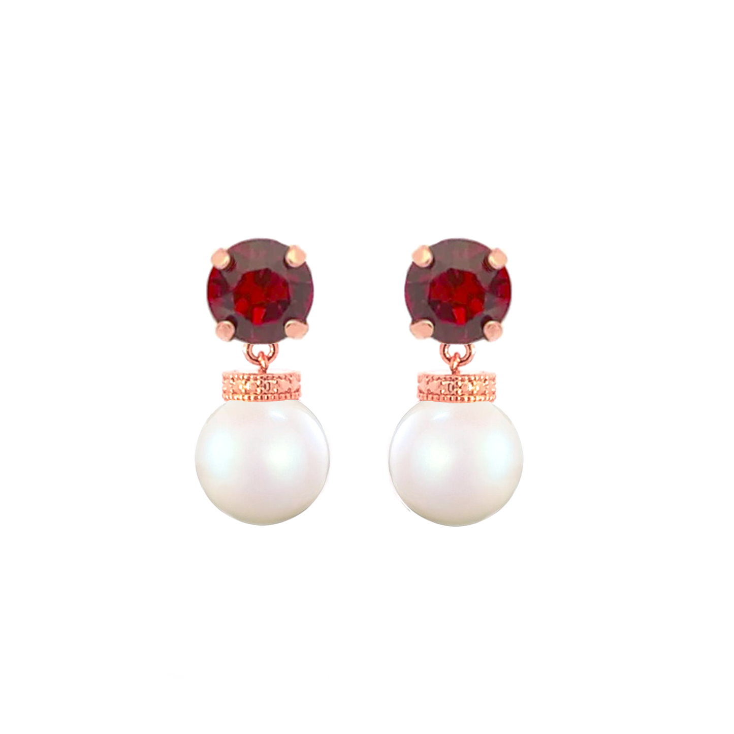 Ruby pearl drop earrings rose gold