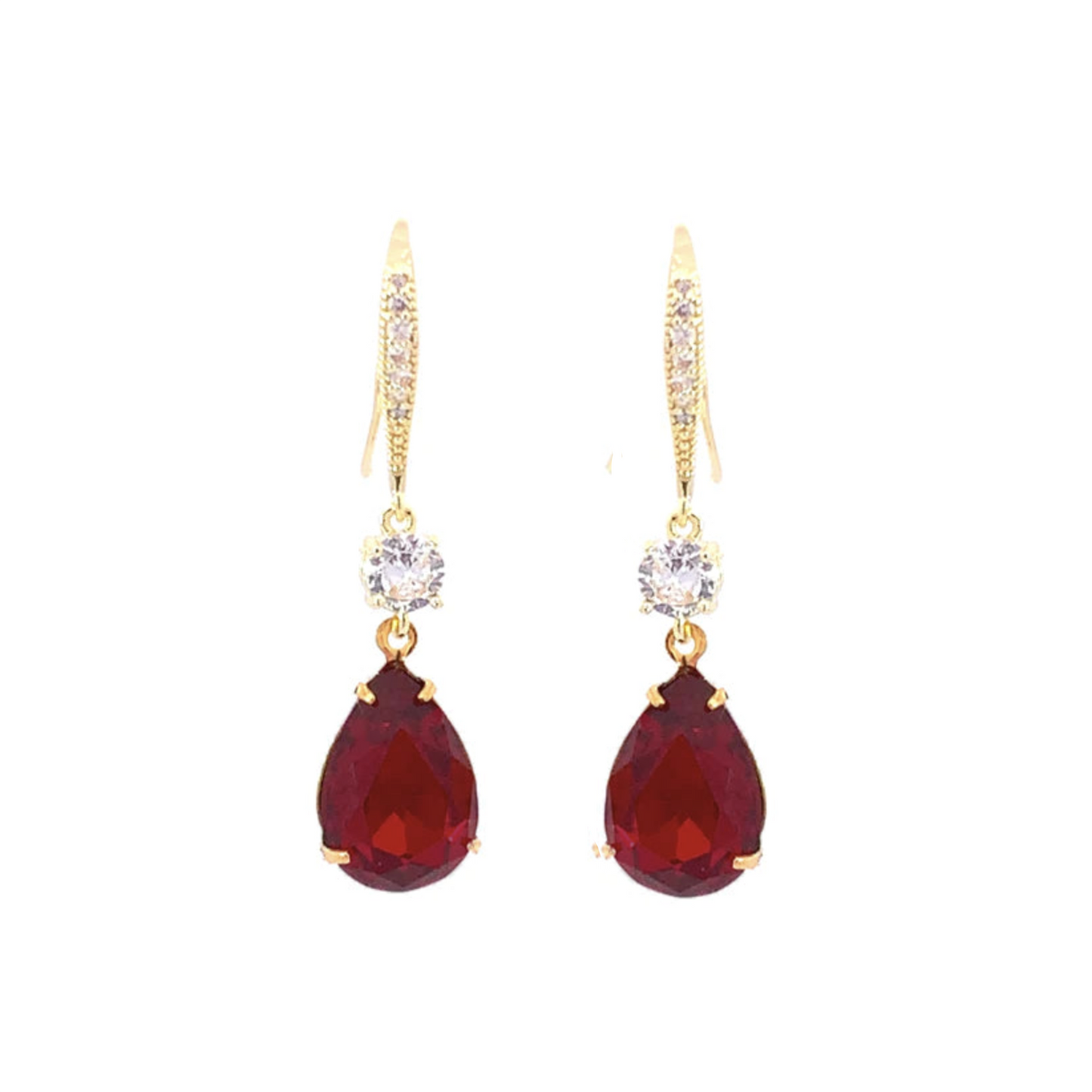 January birthstone long earrings gold