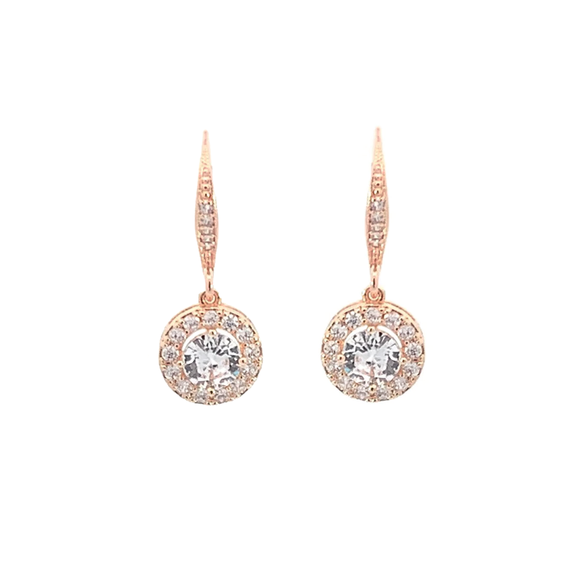 halo drop bridal earrings rose gold
