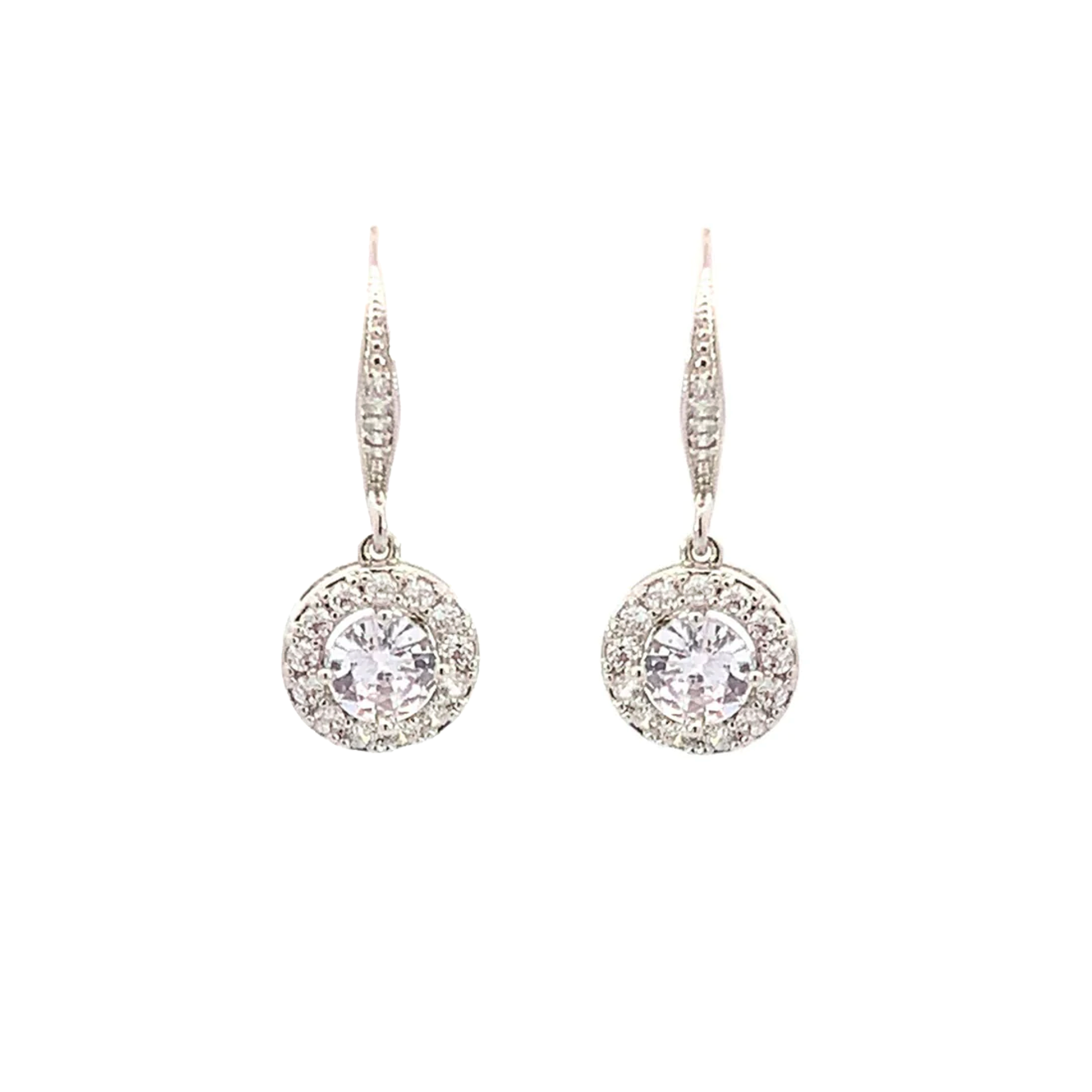 halo drop bridal earrings silver