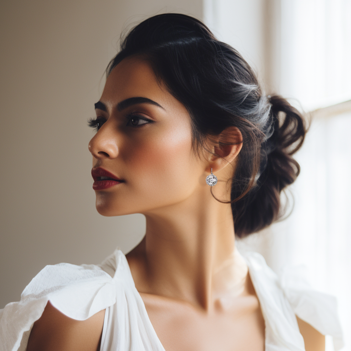 cushion cut wedding earrings in silver