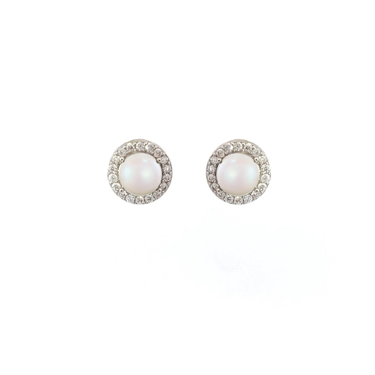 Pearl halo stud earrings silver