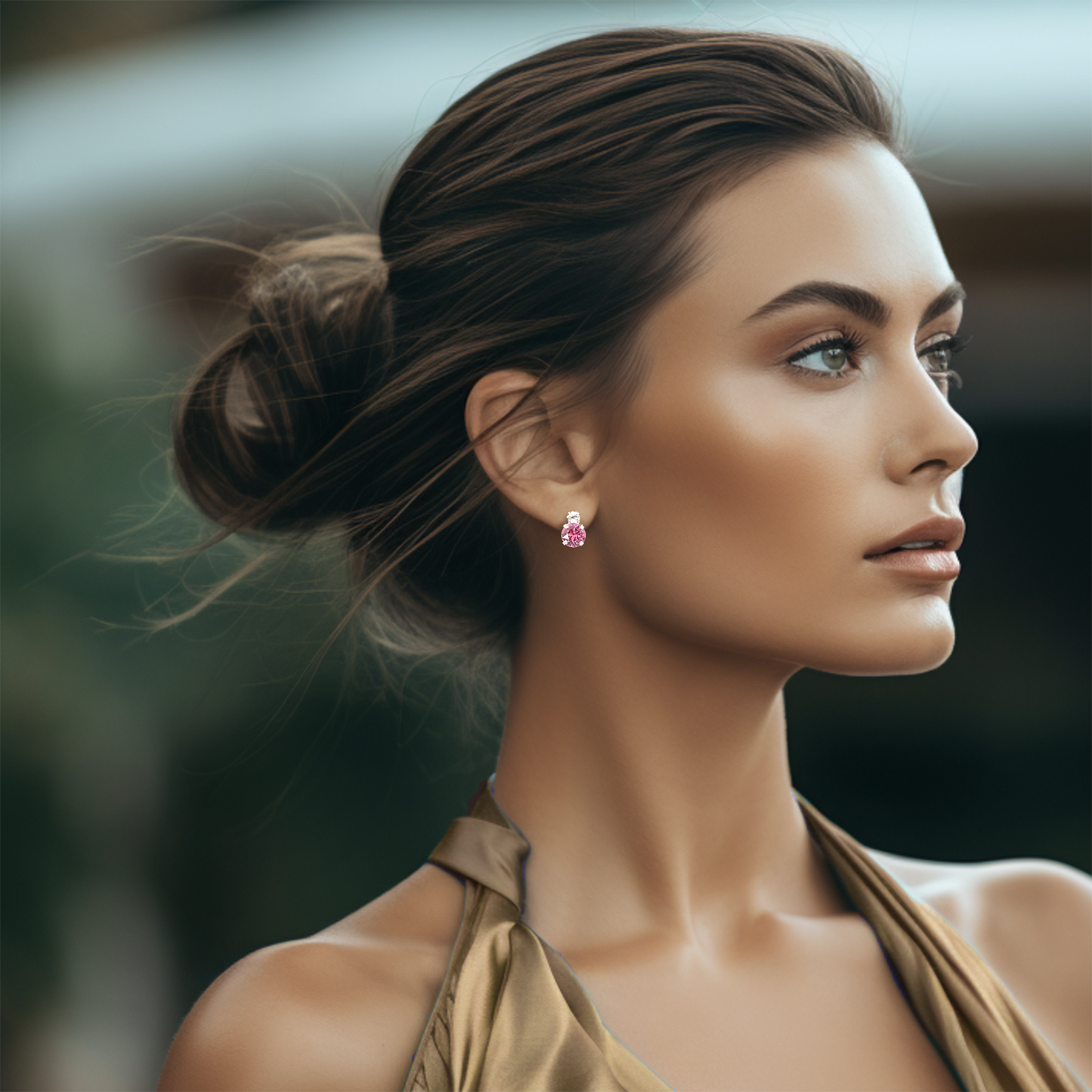 Pink tourmaline stud earrings silver