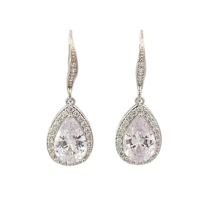 teardrop halo earrings silver