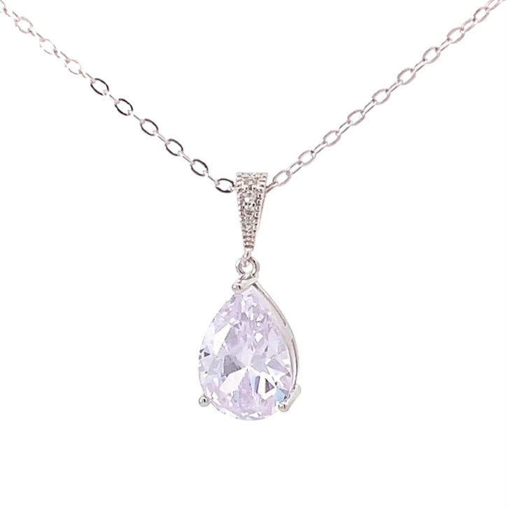 Teardrop bridal pendant necklace silver