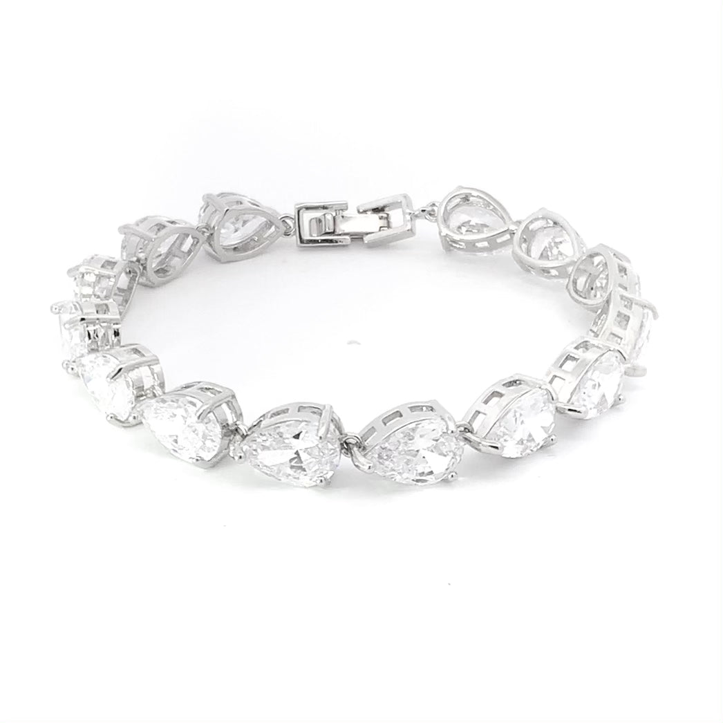 Bridal pear tennis bracelet silver