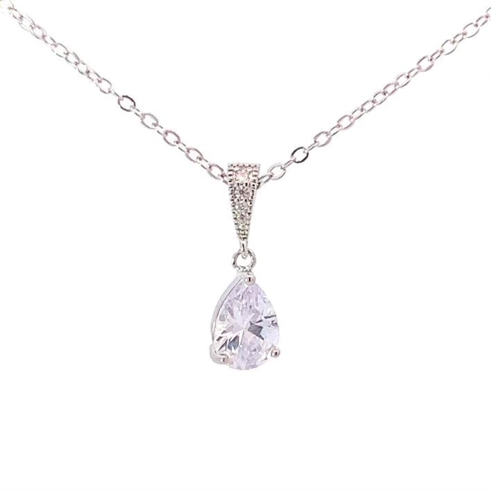 Minimalist teardrop bridal necklace silver