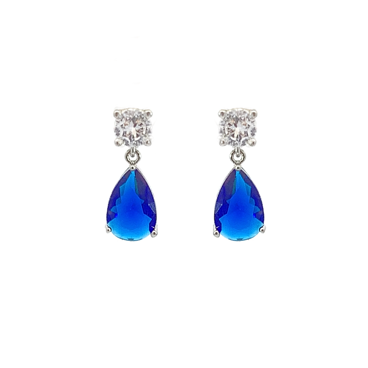 Sapphire birthstone pear drop earrings silver