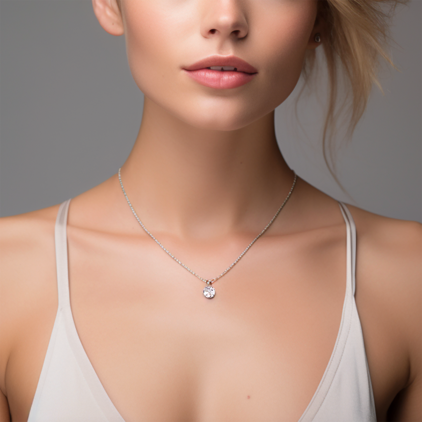 diamond crystal solitaire necklace silver april birthstone