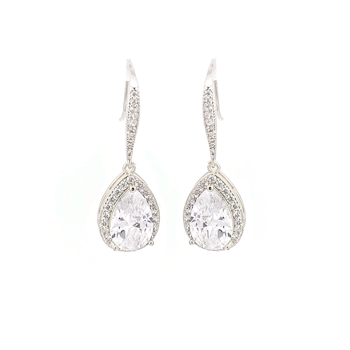 teardrop halo earrings silver