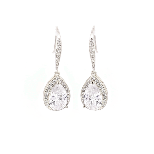 teardrop halo earrings silver