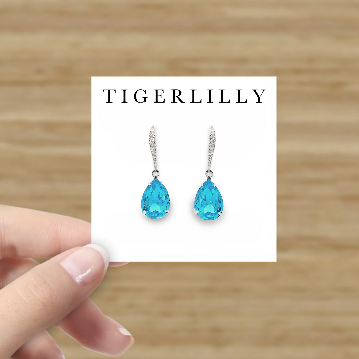Blue Zircon Crystal Teardrop Earrings