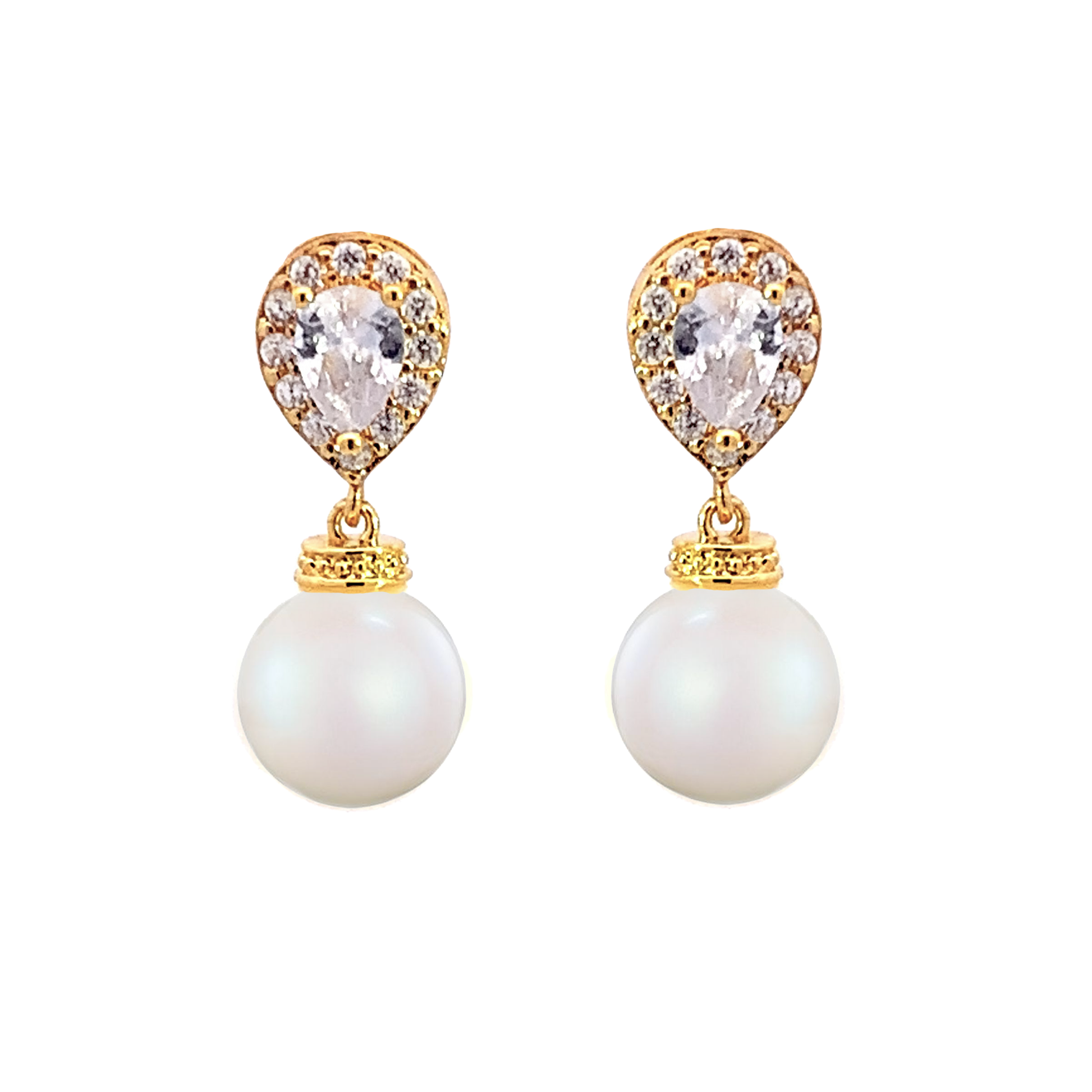 Pearl drop crystal stud earrings gold