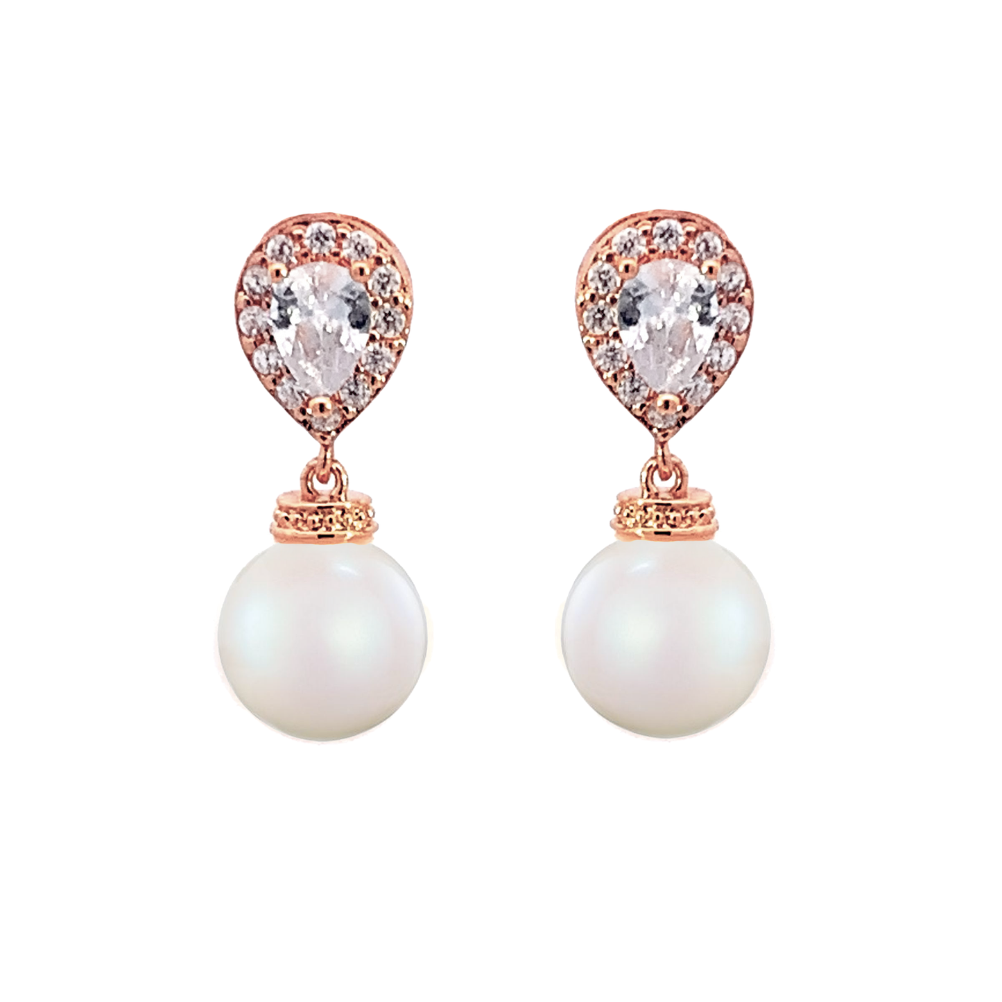 Pearl drop crystal stud earrings rose gold