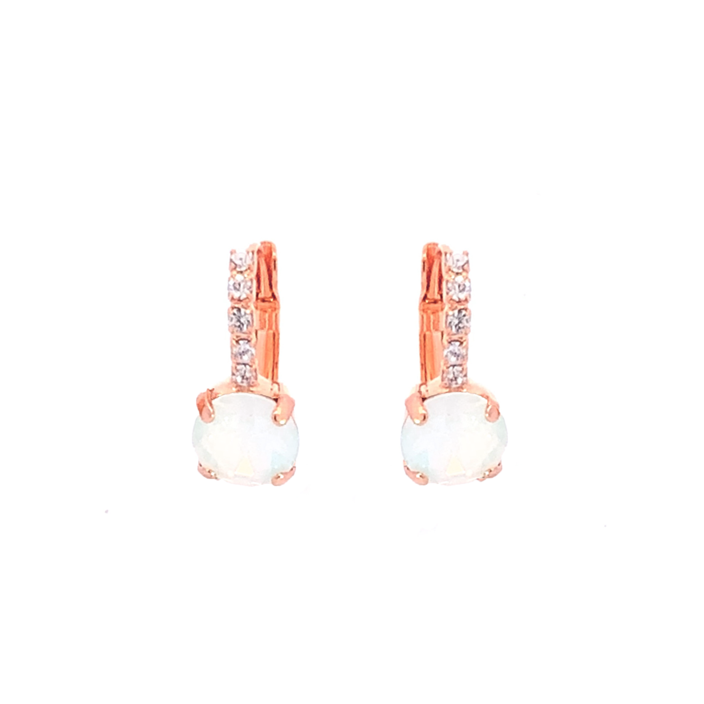 White opal pave solitaire drop earrings rose gold