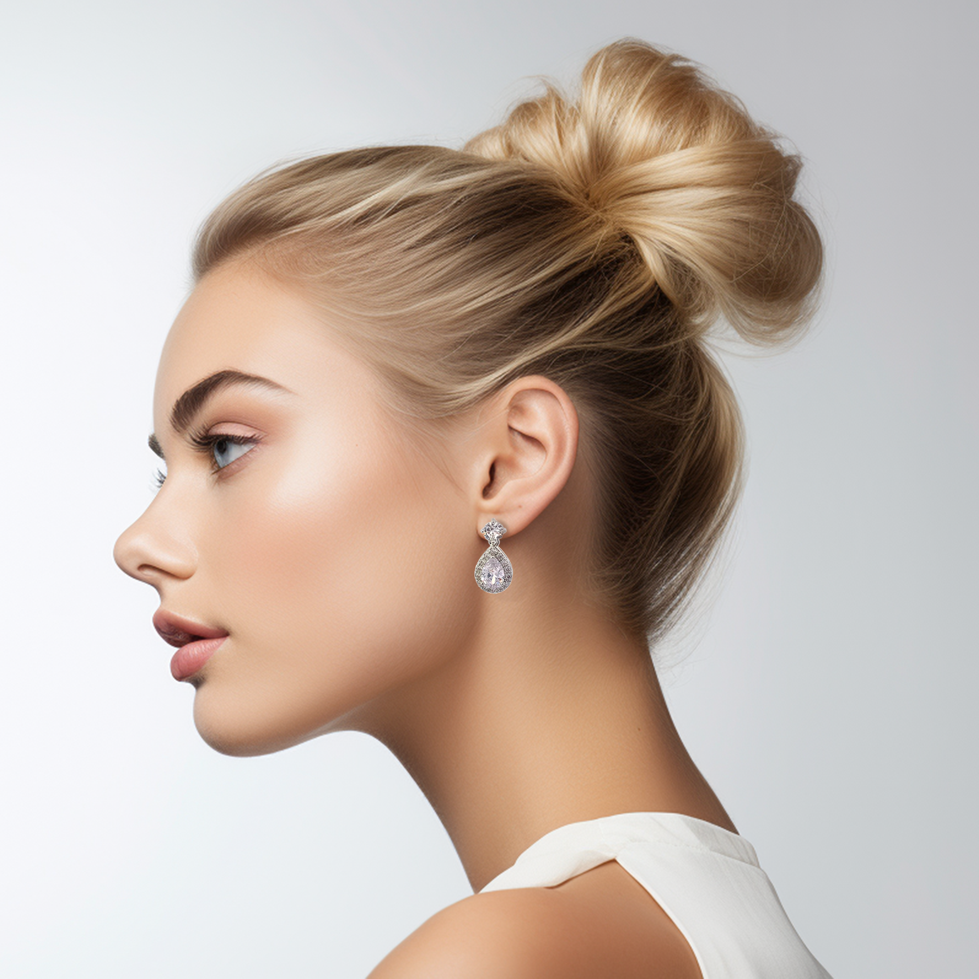 silver teardrop bridal earrings halo