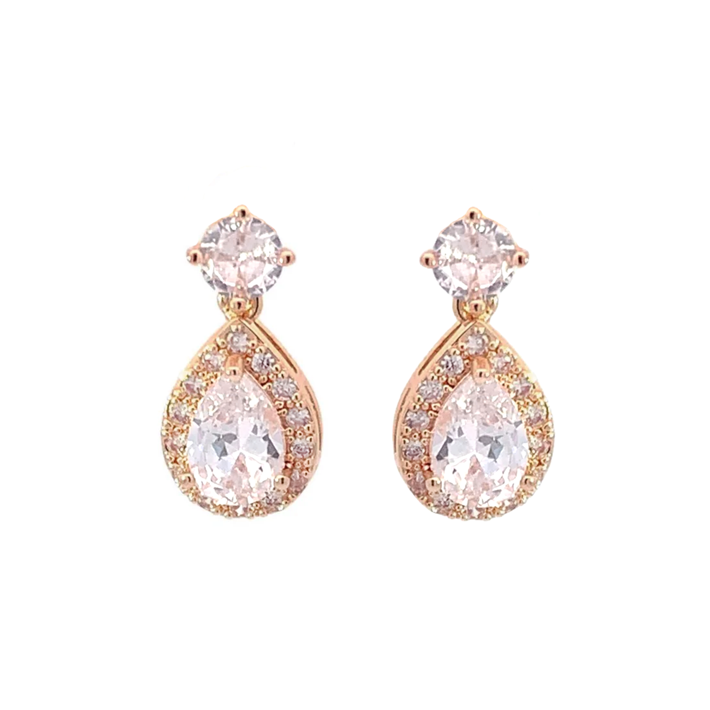 rose gold teardrop bridal earrings halo