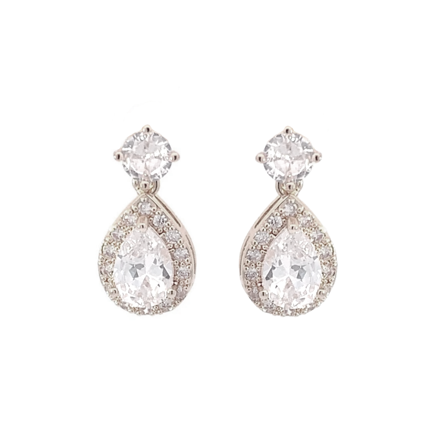 silver teardrop bridal earrings halo