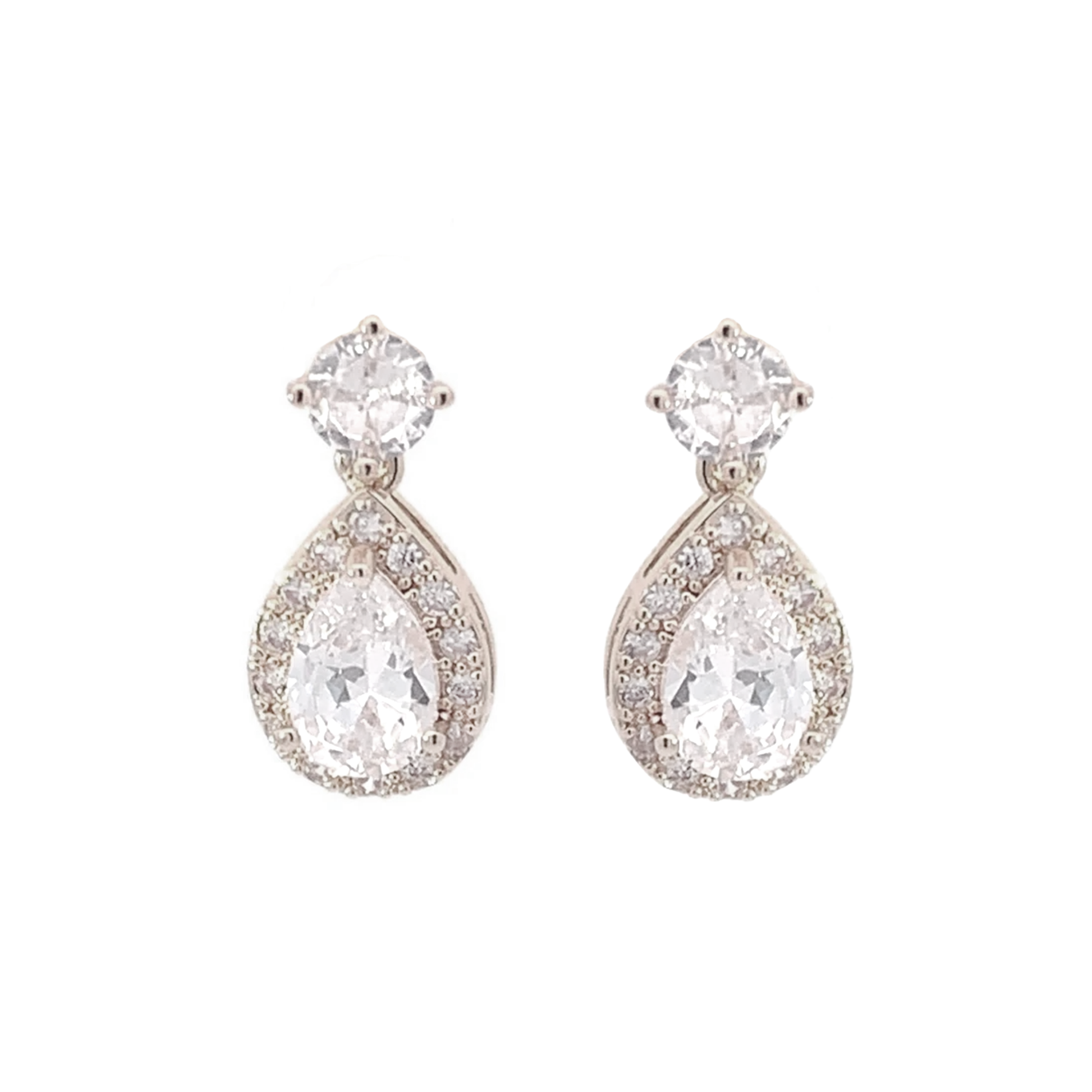 silver teardrop bridal earrings halo