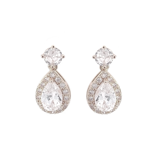 silver teardrop bridal earrings halo