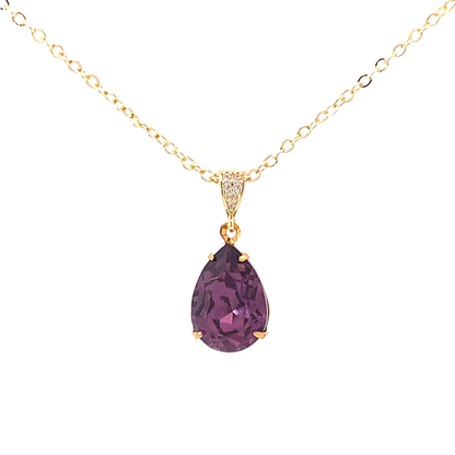 amethyst crystal teardrop pendant necklace gold