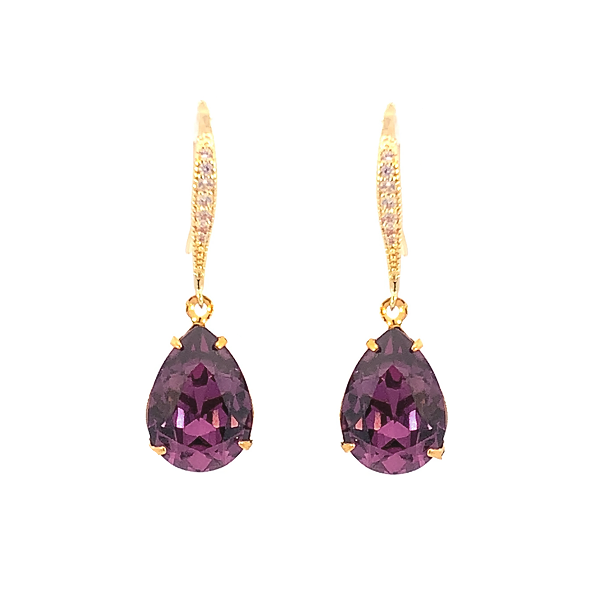 amethyst crystal teardrop earrings in gold
